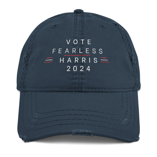 Vote Fearless. Harris 2024. Embroidered Distressed Hat Otto Cap