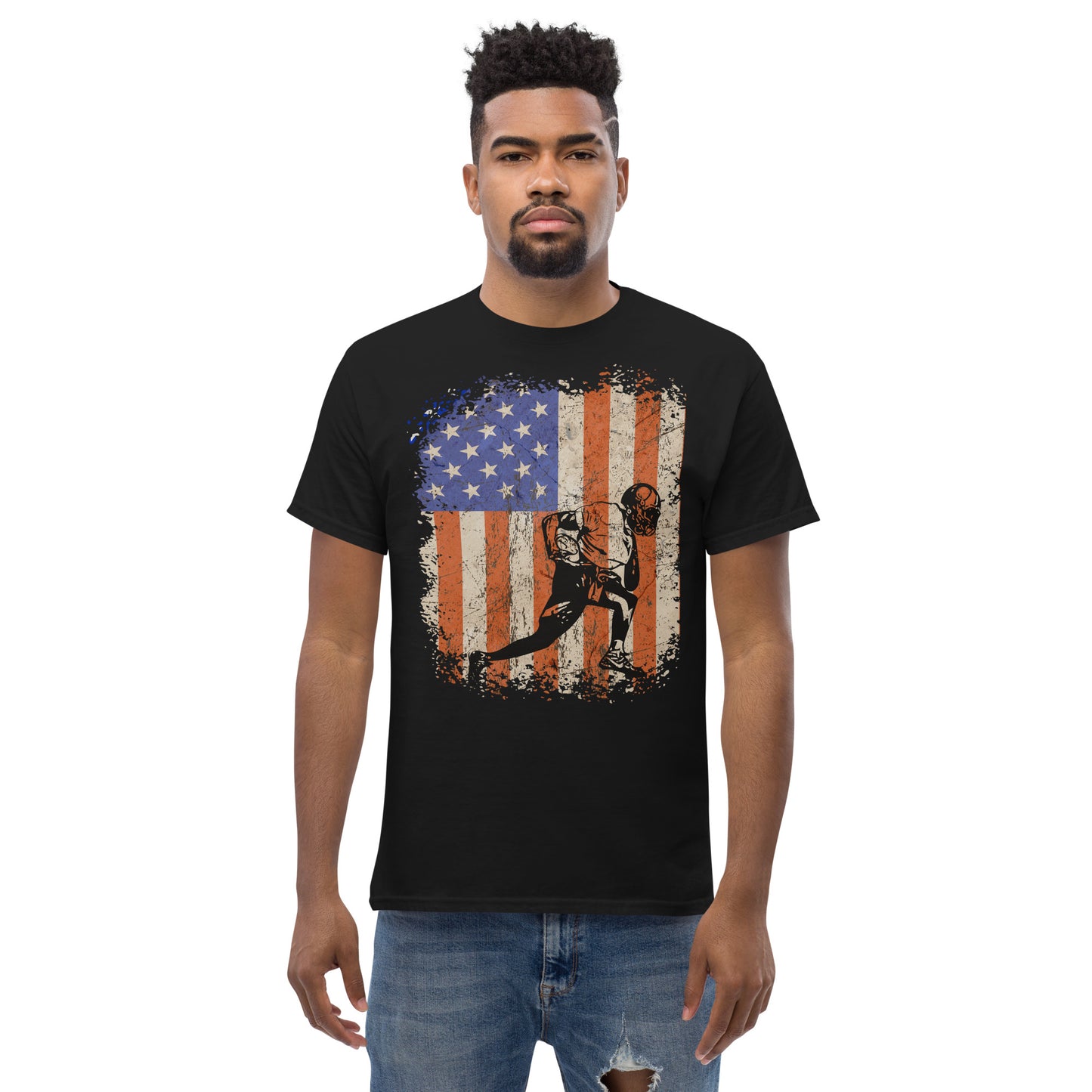 Camiseta rústica para hombre con bandera americana de fútbol