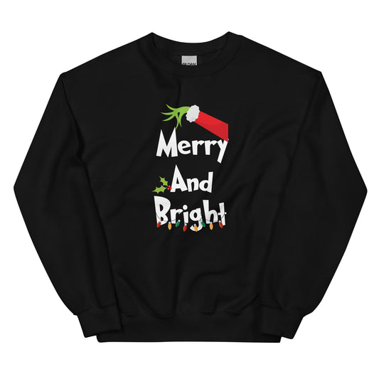 Grinch Hand 'Merry and Bright' Holiday Unisex Sweatshirt