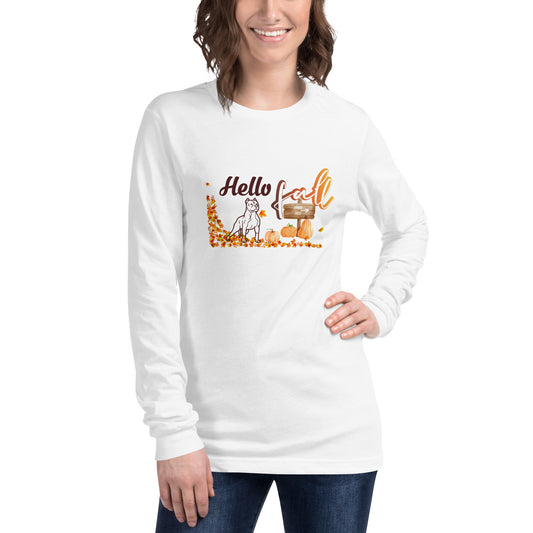 Hello Fall Pit Bull Long Sleeve Tee Shirt