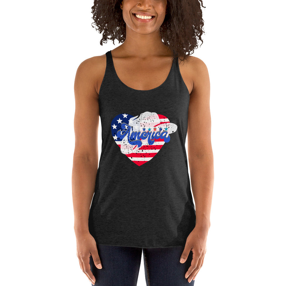 Retro America Heart Flag Women's Racerback Tank - Patriotic Chic