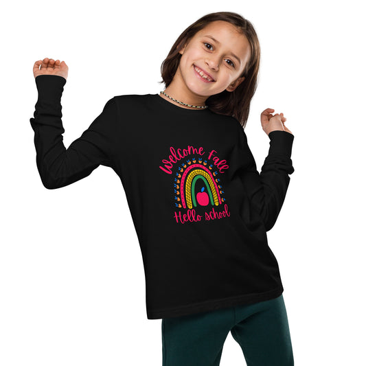 Welcome Fall, Hello School (apple) - Youth Long Sleeve Tee Shirt