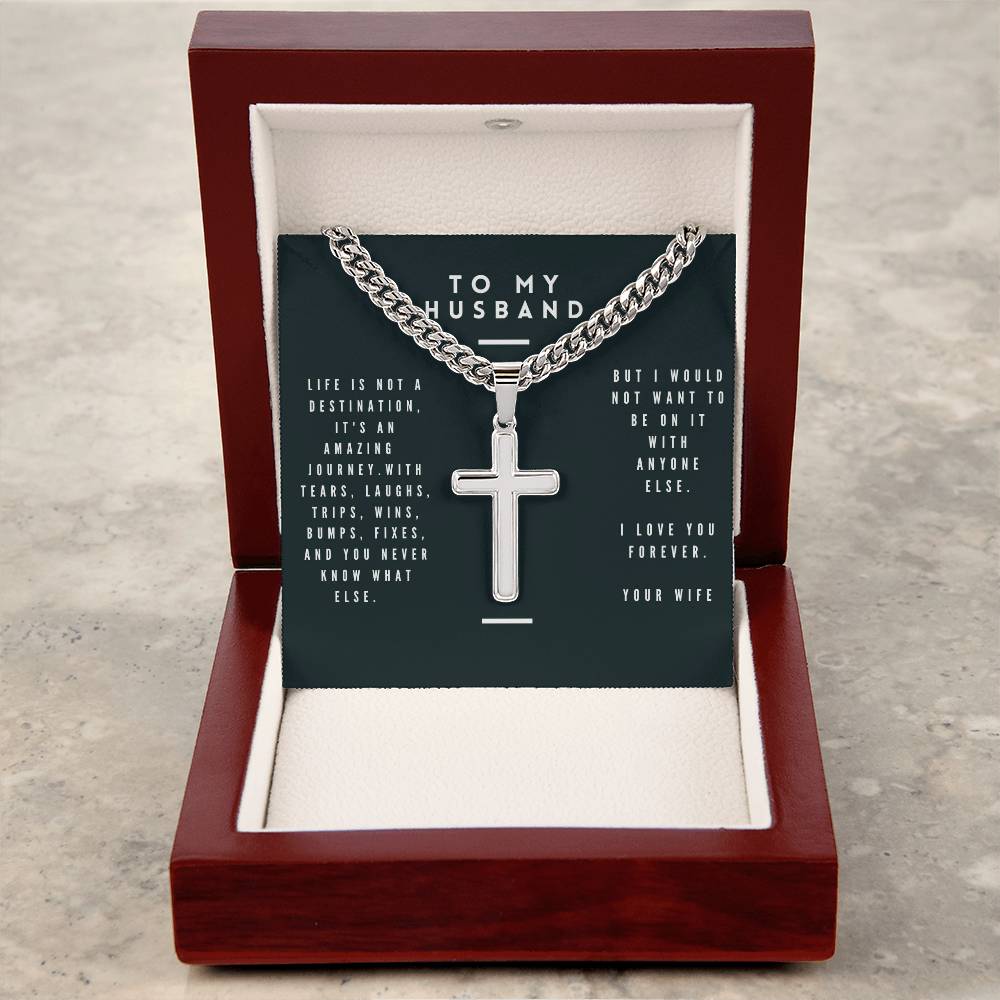 Artisan Cross with Cuban Necklace with Husband message box