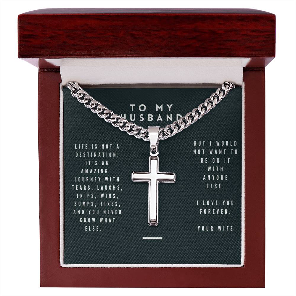 Artisan Cross with Cuban Necklace with Husband message box